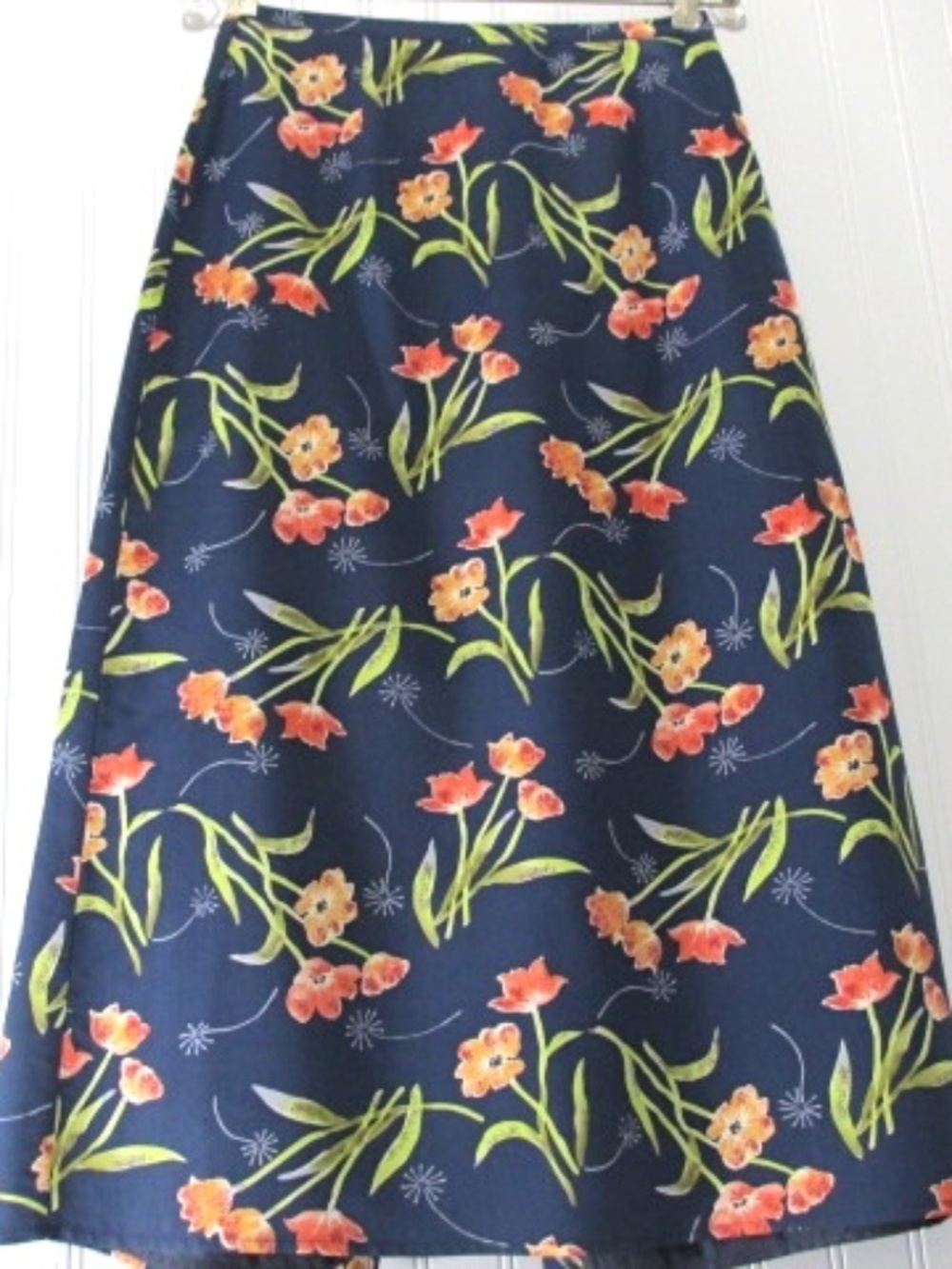 Jennifer Moore Blue Coral Floral Silk A-Line Midi Skirt, Size 10P